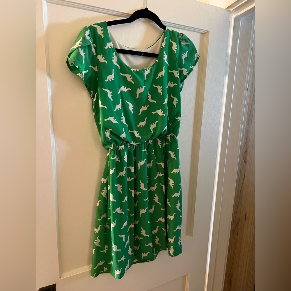 Green Dinosaur Print Womens Dress